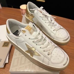 Golden Goose Stardan sneakers in white leather with gold star and heel t…